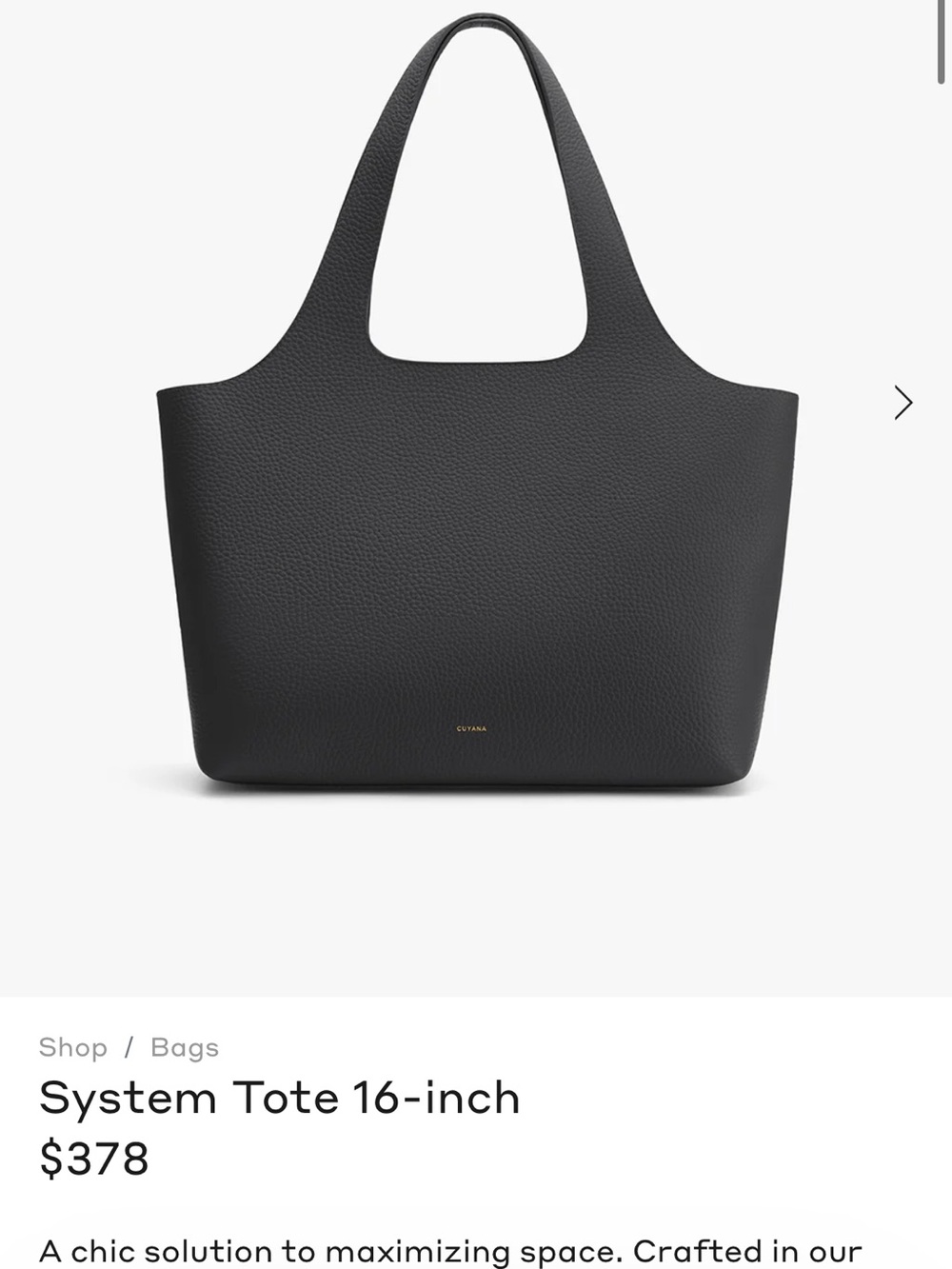 Cuyana Black Pebbled Leather System Tote